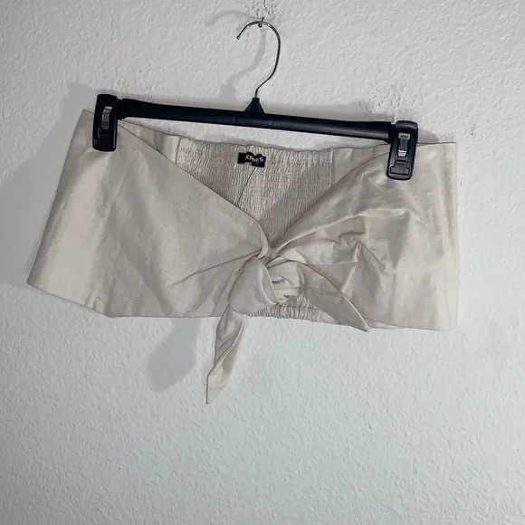 5/$25 New With Tags Express Linen-Blend Tie Front Bandeau Top. - Picture 2 of 6